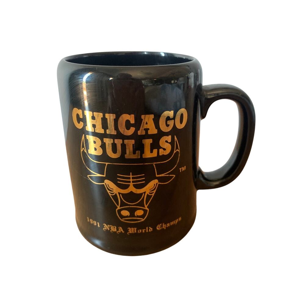 Chicago Bulls 1991 NBA World Champs Black Coffee Mug Cup Basketball 16oz Ceramic